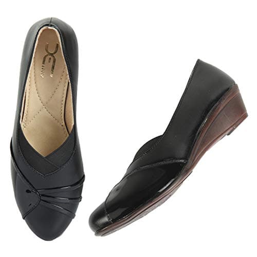 XE Looks Women's Black Wedge Slip-On Ballies for Women | Glossy Faux Leather | Comfortable & Elegant Ballies For Girls & Women