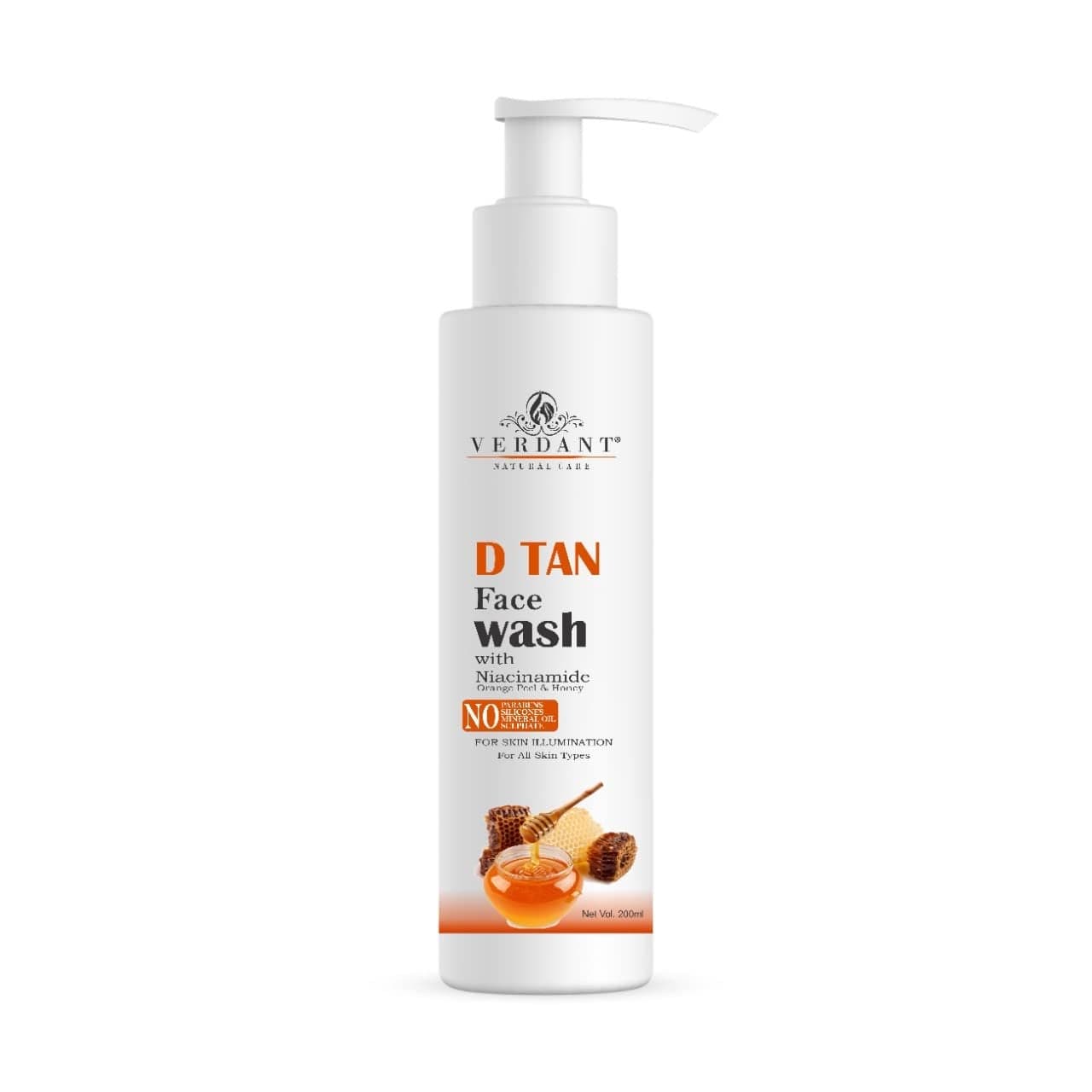 Verdant Natural Care D Tan Tan Removal Face Wash With Niacinamide Orange Peel Honey For Skin Illumination For All Skin Types Tan Clear Face Wash No Parabens Sulphates 200 Ml