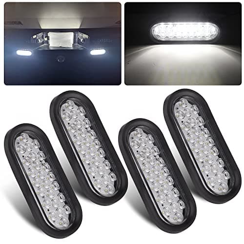 Konrali 4Pcs 6“ Oval White LED Trailer Tail Lights 24 LED, 6 Oval Led Trailer Backup Reverse Lights Tail Fog Running Lights w/Grommets and 3 Wire Prong Pigtails Waterproof