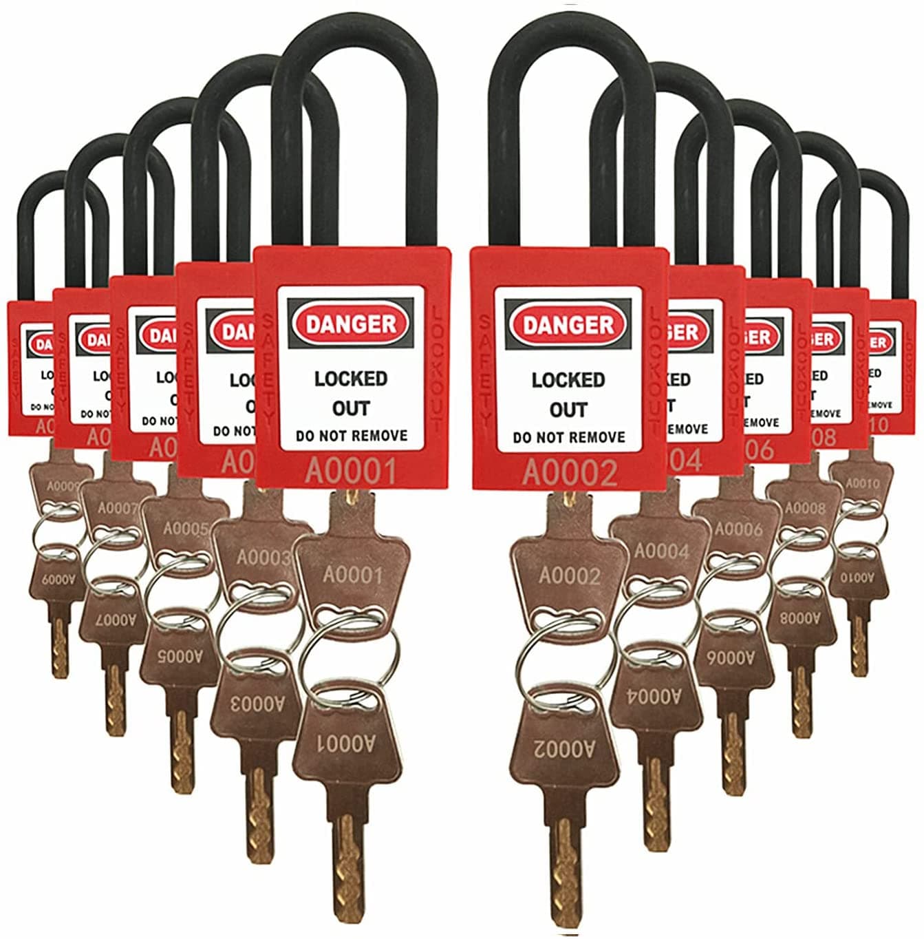 SAFBY Lockout Tagout Locks Loto Safety Padlock Keyed Differently OSHA Loto Safe Padlocks for Lock Out Tag Out Stations and Devices Serial Number 10 red