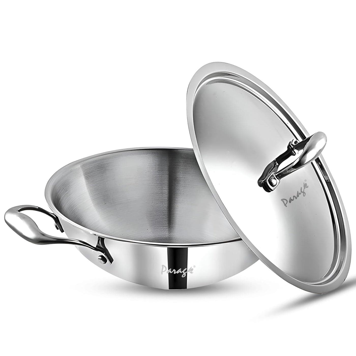 Parage Tripure Triply 26cm Stainless Steel Kadhai with Lid 32 LTR SAS Triply Kadai with Heavy BottomInduction Gas Stove Friendly Cookware Silver 5 Years Warranty