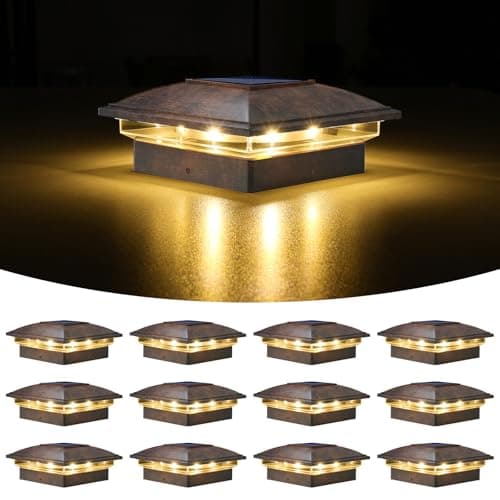 VOLISUN Solar Post Cap Light Outdoor 12pack,Solar Deck Fence - Post Lights Waterproof for 4x4 Wooden/4x4 Vinyl, with Warm White/Cool White for Garden/Patio/Porch