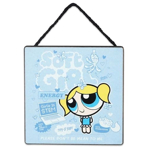 Powerpuff Girls Bubbles Soft Girl Energy Hanging Wood Wall Decor Fun Bubbles Sign for Home