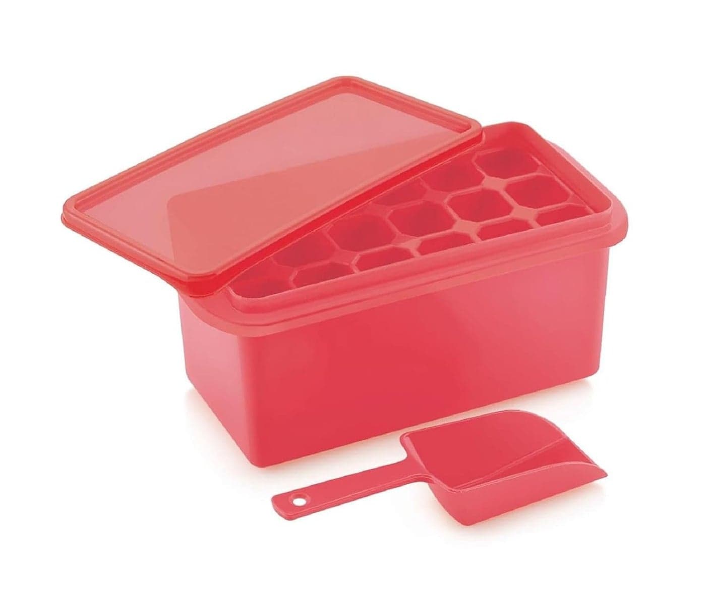 Tekzie Ice Tray with Lid, Container & Scoop, 18 Pcs Ice Cube Moulds (Any One Color Will Be Sent You as Per Availability)