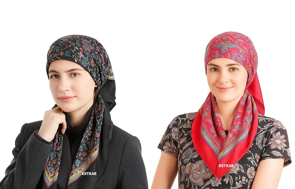 KETKAR Women’s Winter Woolen Fashion Scarves | Lightweight Floral Print Shawl & Wrap | Stylish Warm Muffler | Pack of 2_Black|Maroon