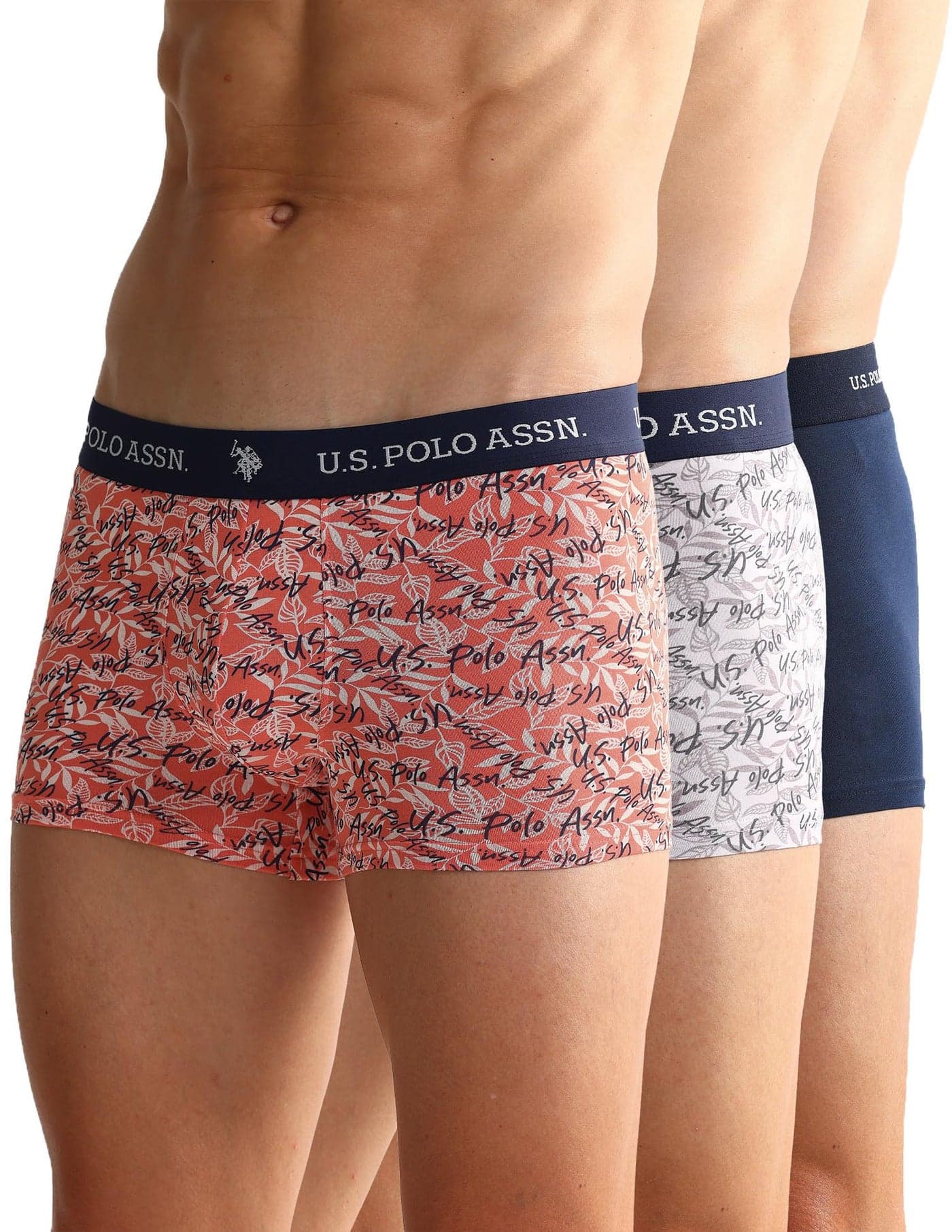 U.S. Polo ASSN. Mens Elastic Waistband Ribbed OET08 Trunks - Pack of 3 Multi Colour L