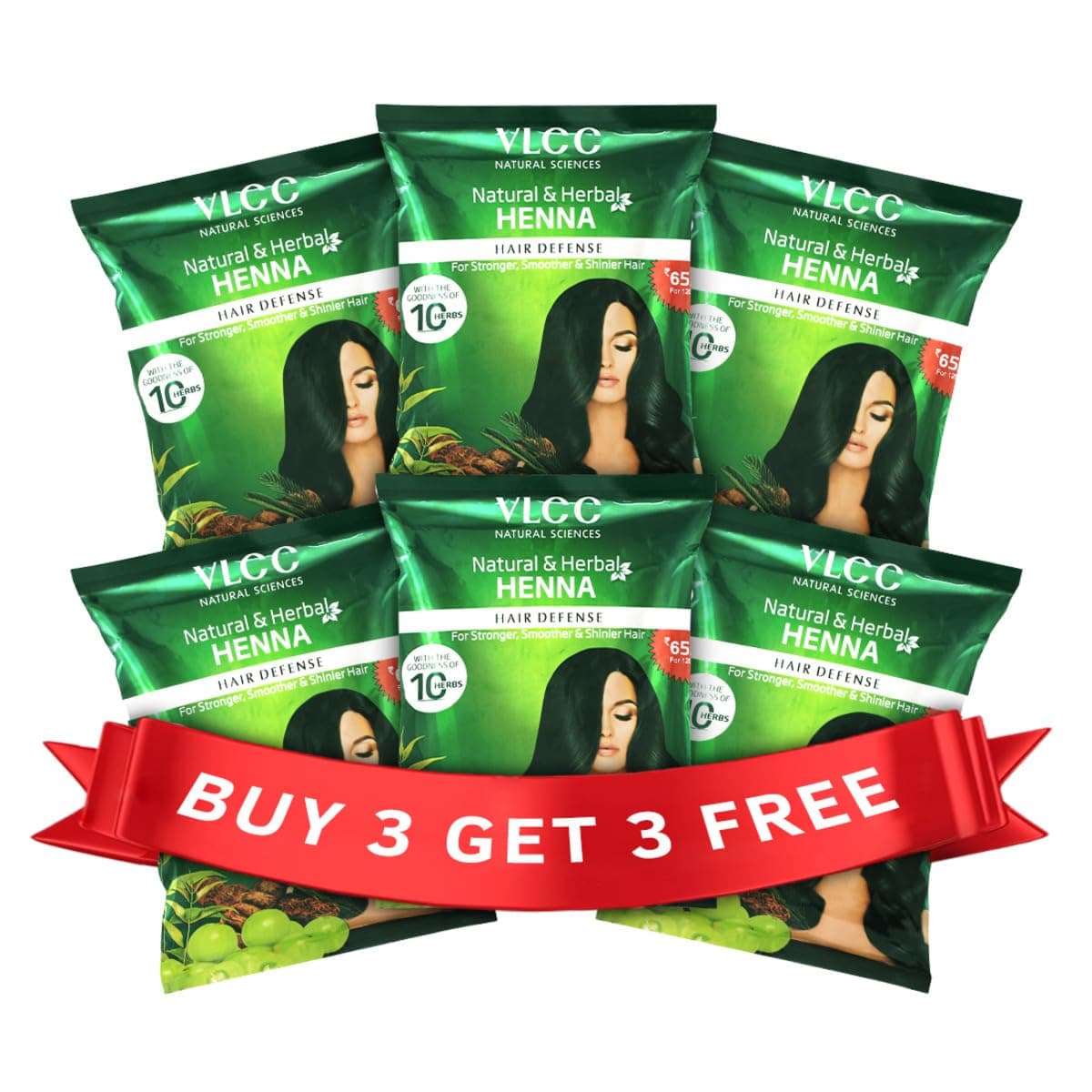 VLCC Natural Herbal Henna Buy 1 Get 1 Free 120g X 2 Pack of 3 720g Goodness of 10 herbs like Amla Brahmi Jatamansi and Bhringraj For Stronger Smoother Shinier Hair