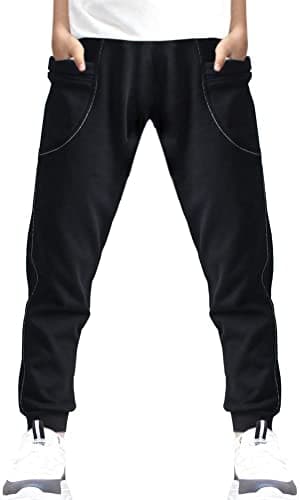 Boy's Cotton Jogger Sports Sweat Pants Sweatpants with Side Pockets, Black, 8T-9T(8-9 Years)=Tag 140