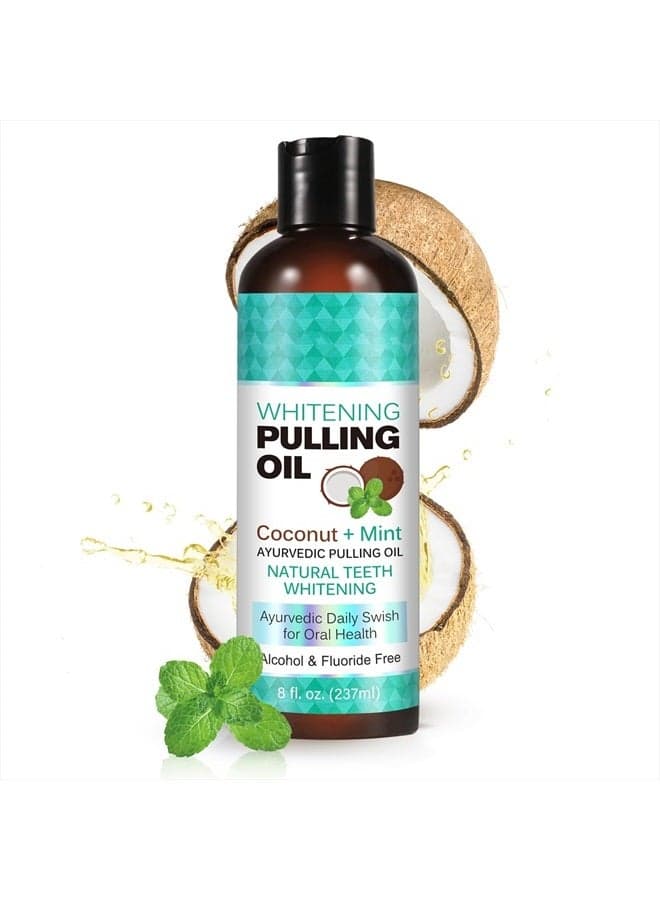 Coconut Mint Pulling Oil Mouthwash, Natural Teeth Whitening, Ayurvedic Daily Swish for Oral Health, Tongue Scraper Included, Alcohol & Fluoride Free, Healthy Gums, Good Breath, 237ml