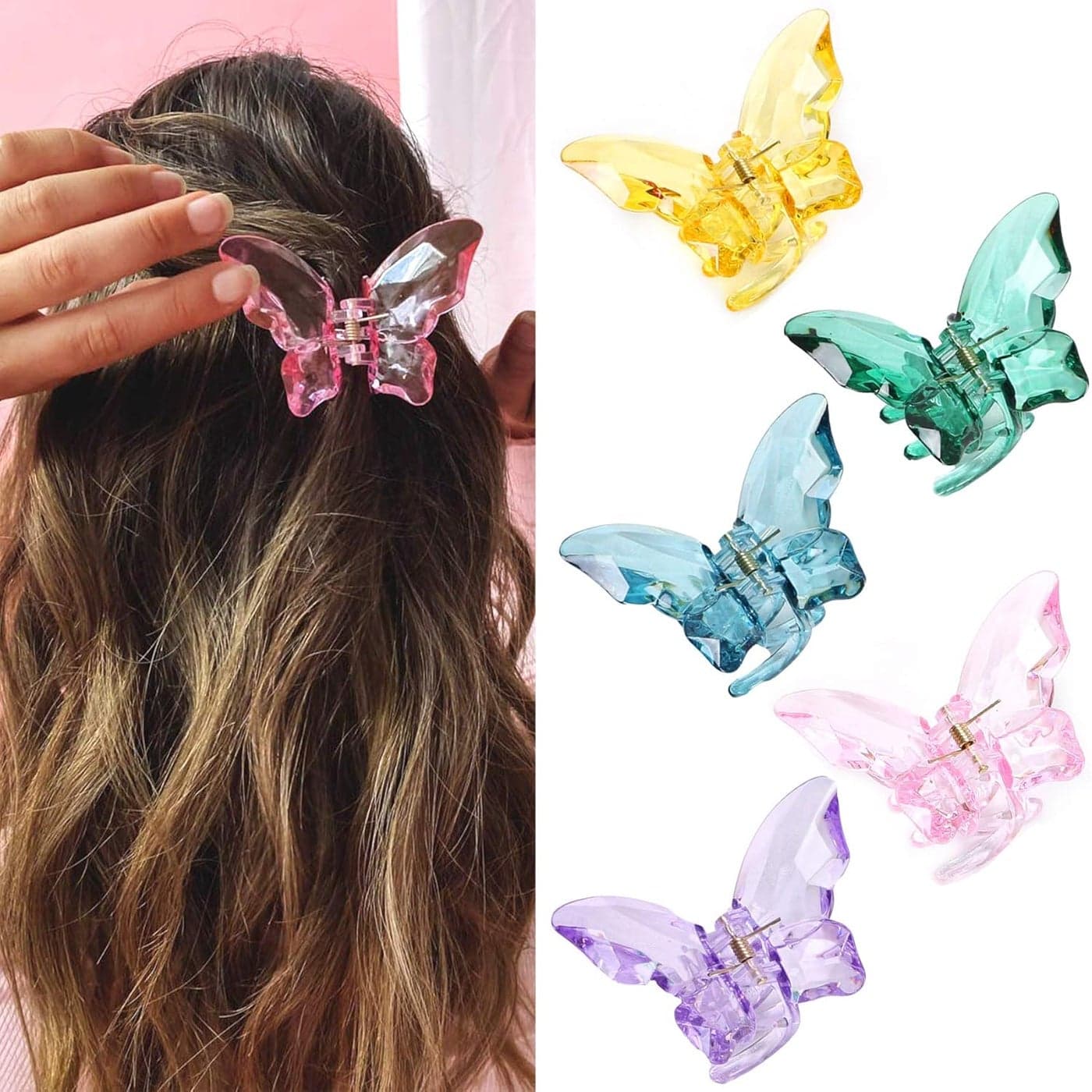 NAISIER Hair Claw Clips Jaw Clips 33 inch Girls Clear Butterfly Hair Clips Beautiful Butterfly Hair Clips Hair Accessories for Girls and WomenLarge sized5 pack