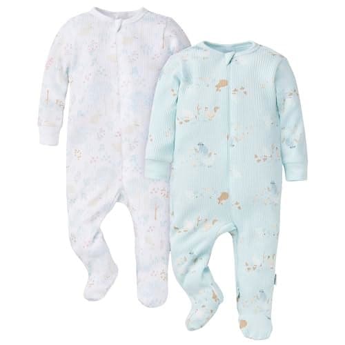 Gerber Baby Unisex 2Pack 2Way Zip Thermal Footed Sleep N Play Farm Life Newborn