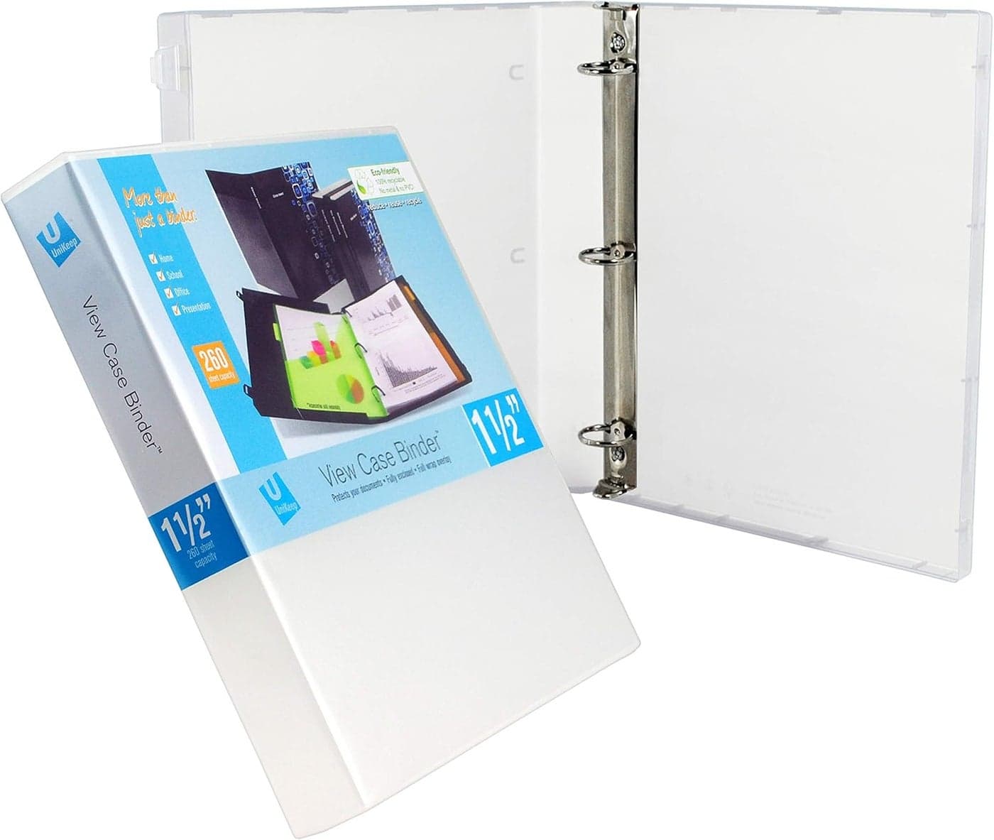 Unikeep 3 Ring Binder Clear Case View Binder 15 Inch Spine Metal Rings with Clear Outer Overlay 3 Pack of Binders