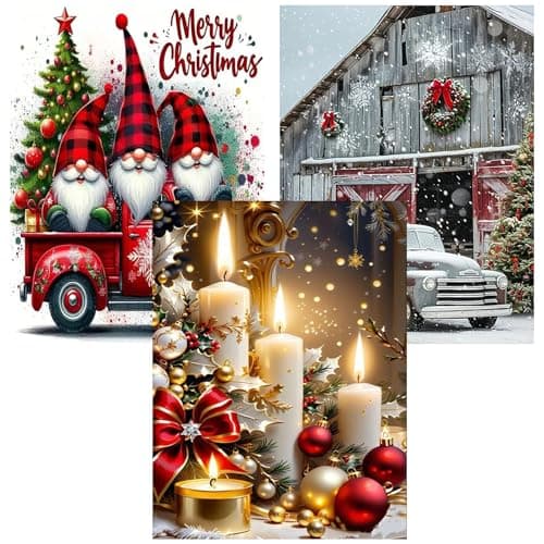 Meothan Christmas Diamond Art Kits for Adults 3 Pack Diamond Painting Kits for Adults 5D Round Full Drill Gem Art Paint by Diamonds Dots DIY Crafts Kits 12x16inch Candle Gnomes and Truck