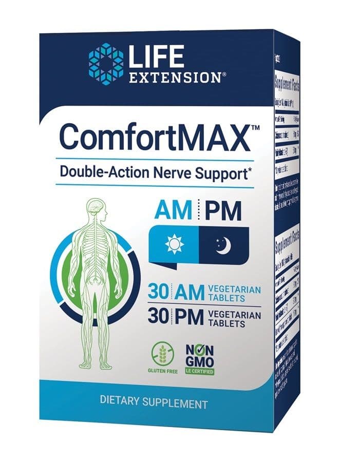 Comfort MAX – Honokiol and Pea Supplement for Inflammation Management, Nerve Support and Discomfort Relief – Gluten-Free, Non-GMO, Vegetarian - 30 AM and 30 PM Tablets