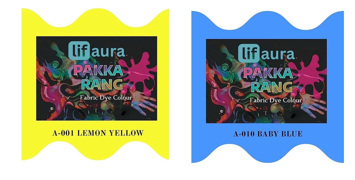 Prokart Lifaura Pakka Rang Fabric Permanent Dye Color Kit Pack of 6 Sachets 5g Each 30g Pack with 30g DyfixerShadeA001 Lemon Yellow01 Dark Blue09 Each Color 3 sachets