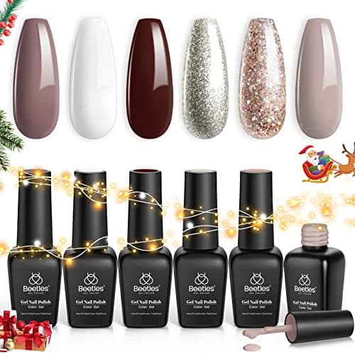 beetles Gel Polish Set 6 Colors Brown Gel Nail Polish Burgundy Red Brown Champagne Gold Shade Soak off Uv Lamp Nail Manicure Kit DIY Gifts for Women