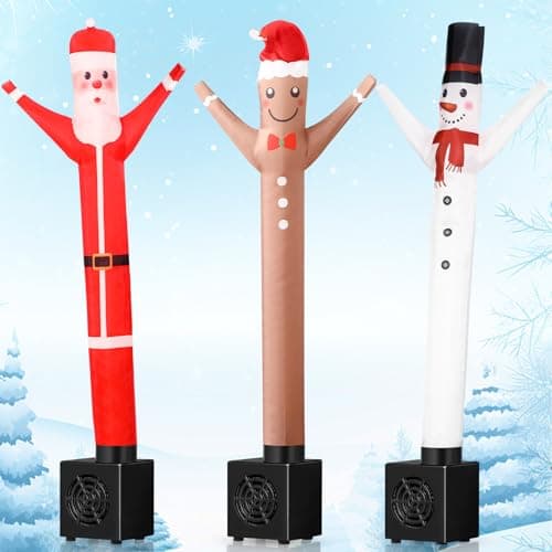 Shappy 3 Pcs Christmas Mini Inflatable Tube Man Waving Inflatable Guy with Blower Xmas Desktop Dancer Tube Snowman Santa Gingerbread Man Gift Toy for Birthday Party Decoration