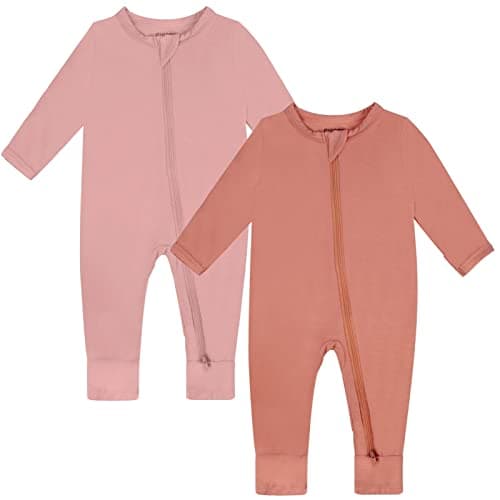 GUISBY Rayon Baby Pajamas Soft 2 piece Long Sleeve with Double Zipper Sleepers OrangePink Newborn