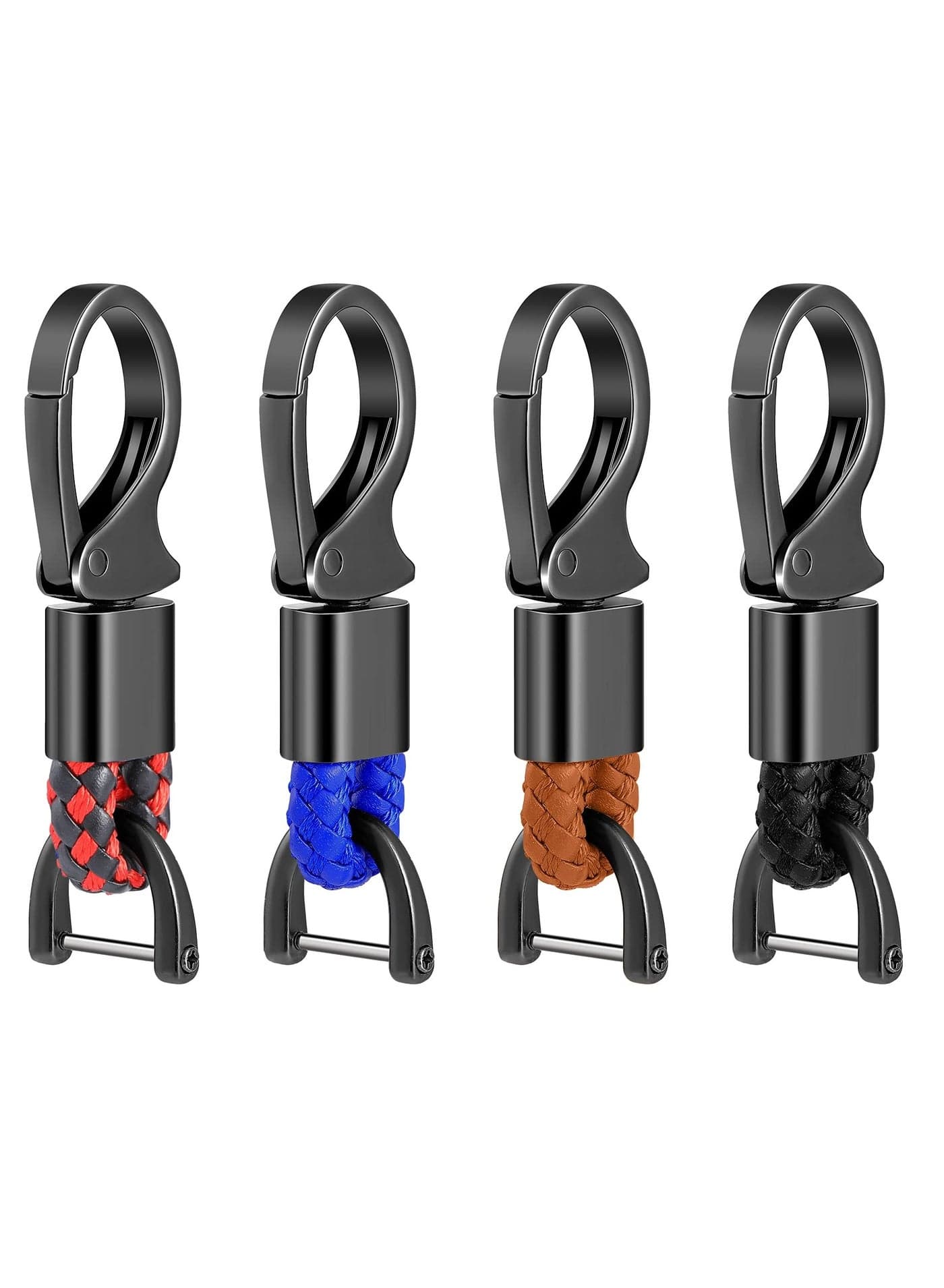 Car Key Fob Keychains Metal Leather Keyring Keys Keyring Clip Car Key Clip Detachable Keychain Business Quickdraw Hooks Keychain Multifunctional Car Key Chain for Men Women (Assorted Colors,4 Pieces)