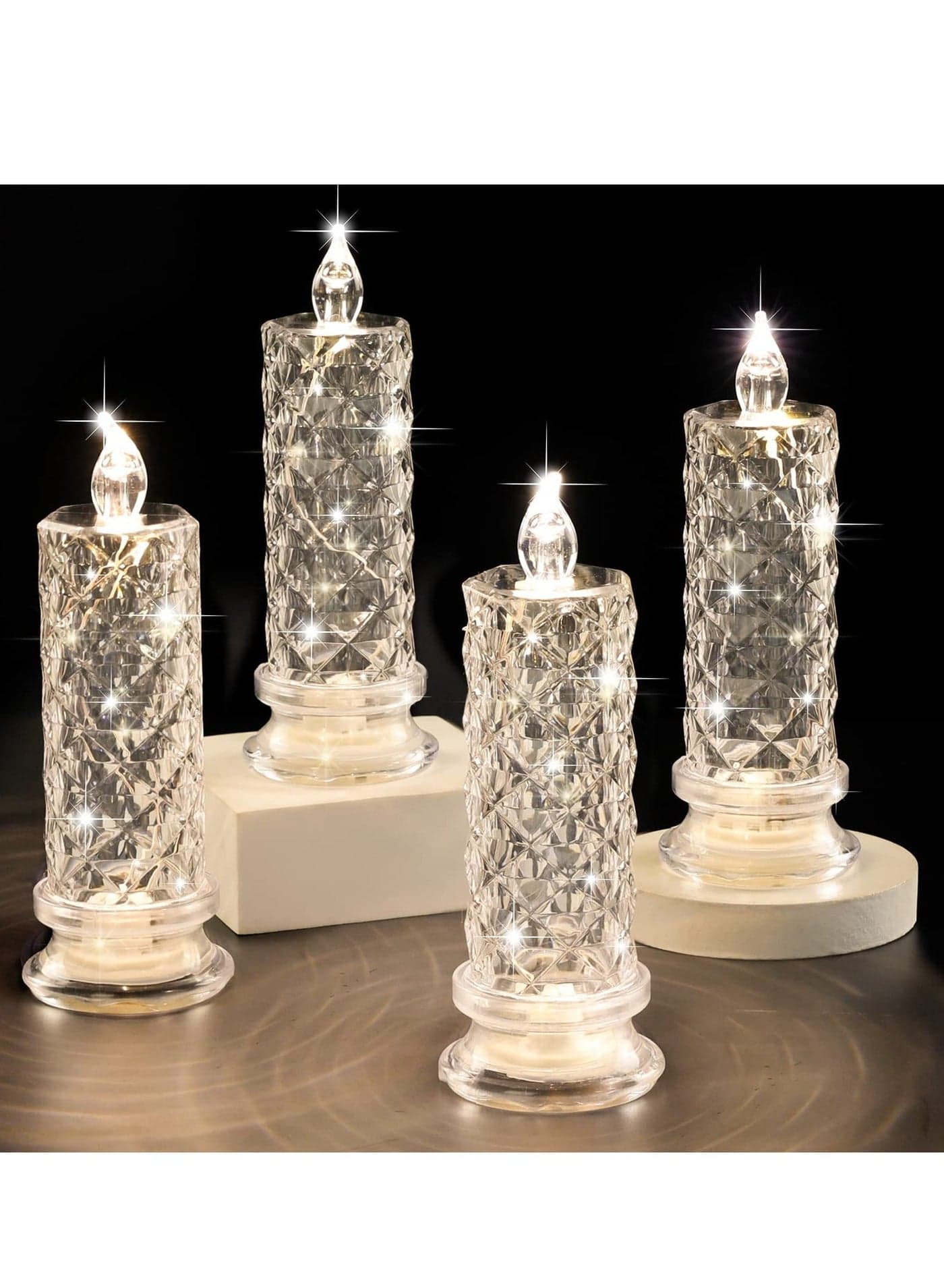 4 PCS Rose Shadow LED Flameless Candles, Romantic Battery Operated Candles Led Pillar for Valentine's Day Propose Anniversary Wedding Decorations(White, D 2.5" x H 7.2")