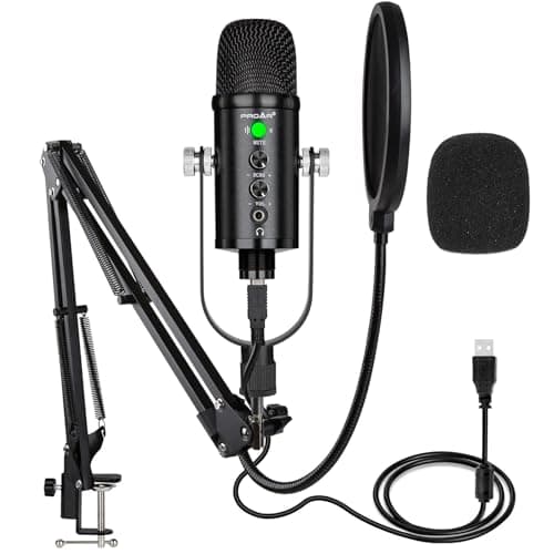 PROAR USB Microphone Condenser Computer PC Gaming Mic Podcast Microphone Kit for Streaming,Recording,Vocals,ASMR,Voice,Cardioid Studio Mic for Phone/Pad/Android/MAC/Laptop/PS4/USB C Phone,YouTube