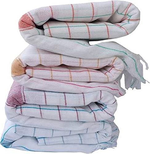 AYUS Handloom Cotton Checks Pattern Bath Towels (Pack of 4, Extra Large Size, 3 x 6 feet)