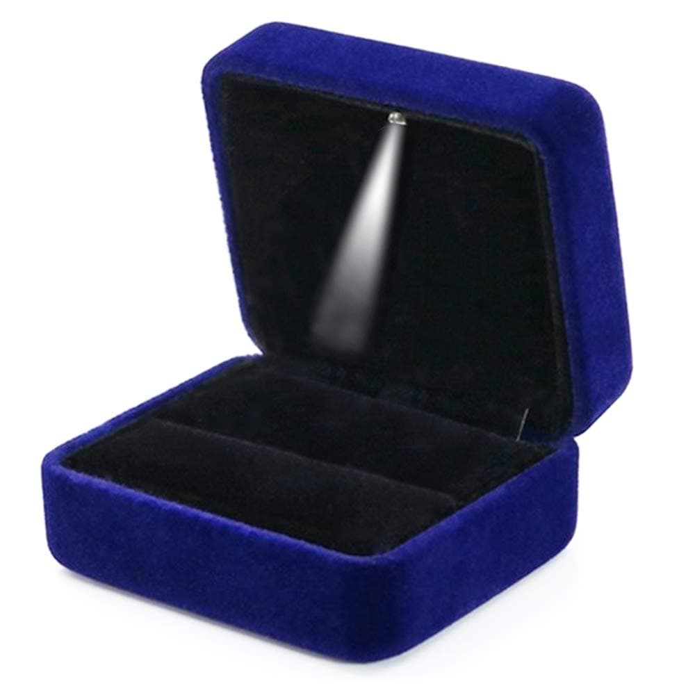 GBYAN Single Slot Velvet Ring Box for Engagement or Wedding with LED Light Blue