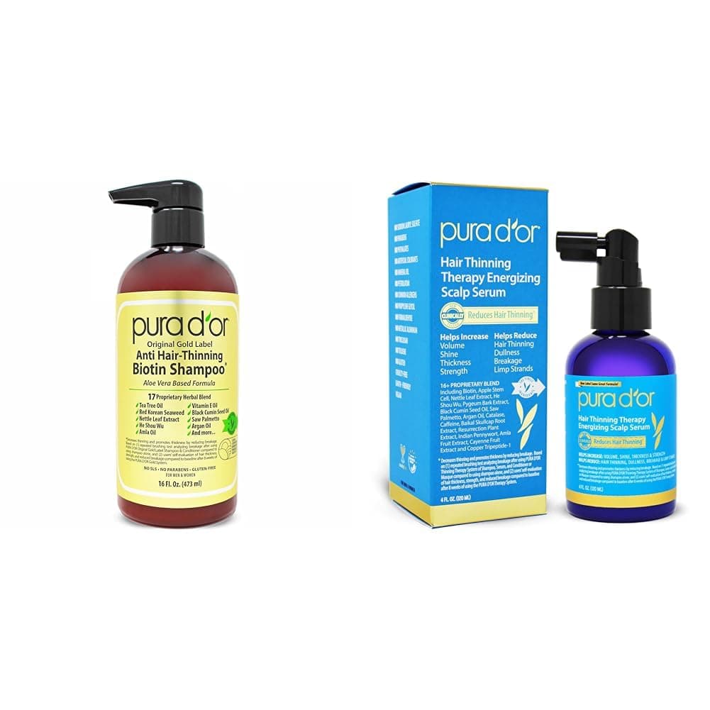 PURA DOR AntiThinning Biotin Shampoo Clinically Tested DHT Blocker Scalp Therapy Energizing Scalp Serum Revitalizer 4oz with Argan Oil Biotin