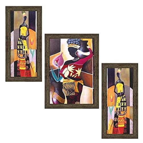 Indianara Set of 3 Modren Art Framed Art Painting (4132EBY) without glass 6 X 13, 10.2 X 13, 6 X 13 INCH