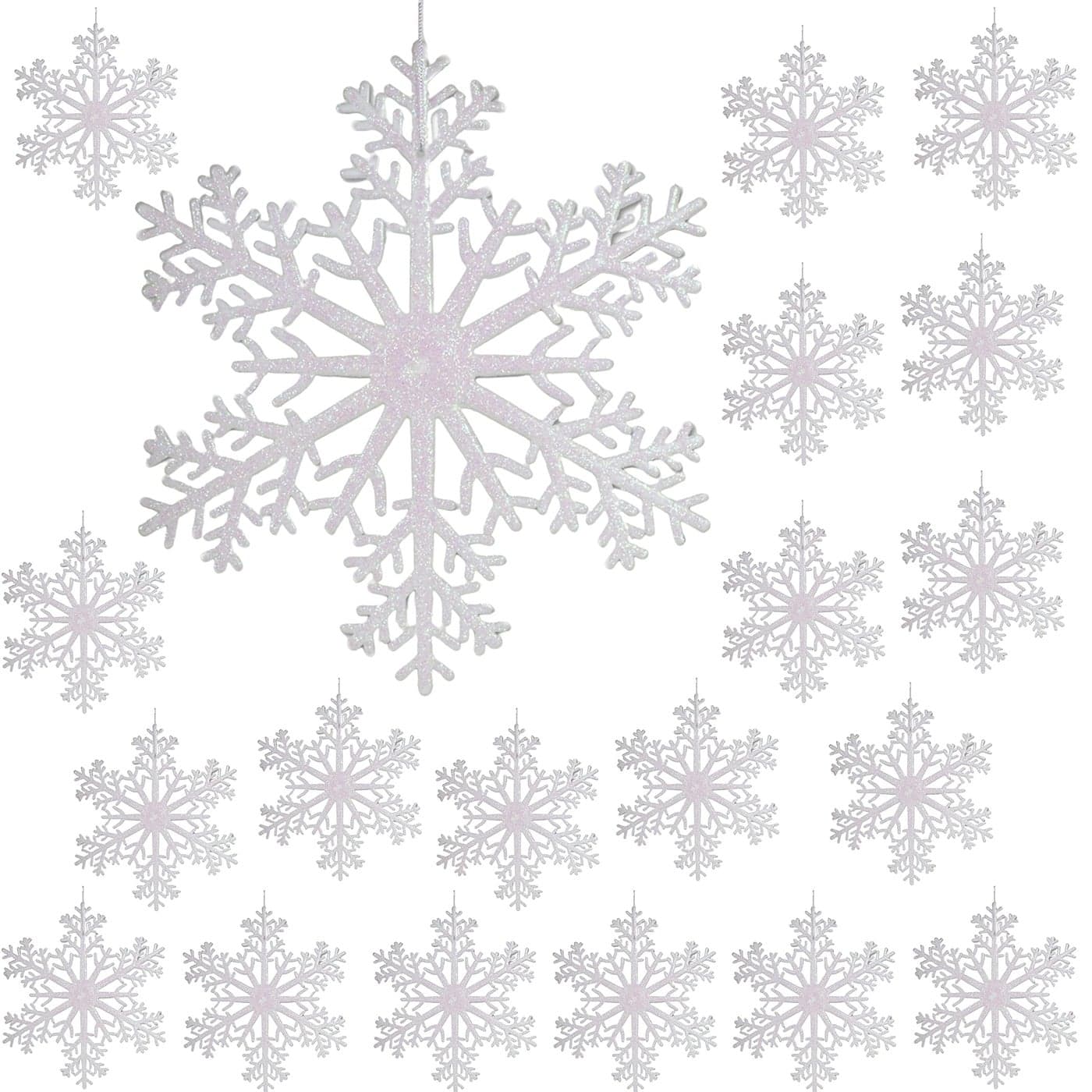 Large Christmas Snowflake Ornaments Set of 20 White Glittered Snowflakes 12 D Holiday Decorations Window Dcor Winter Wonderland Decorations