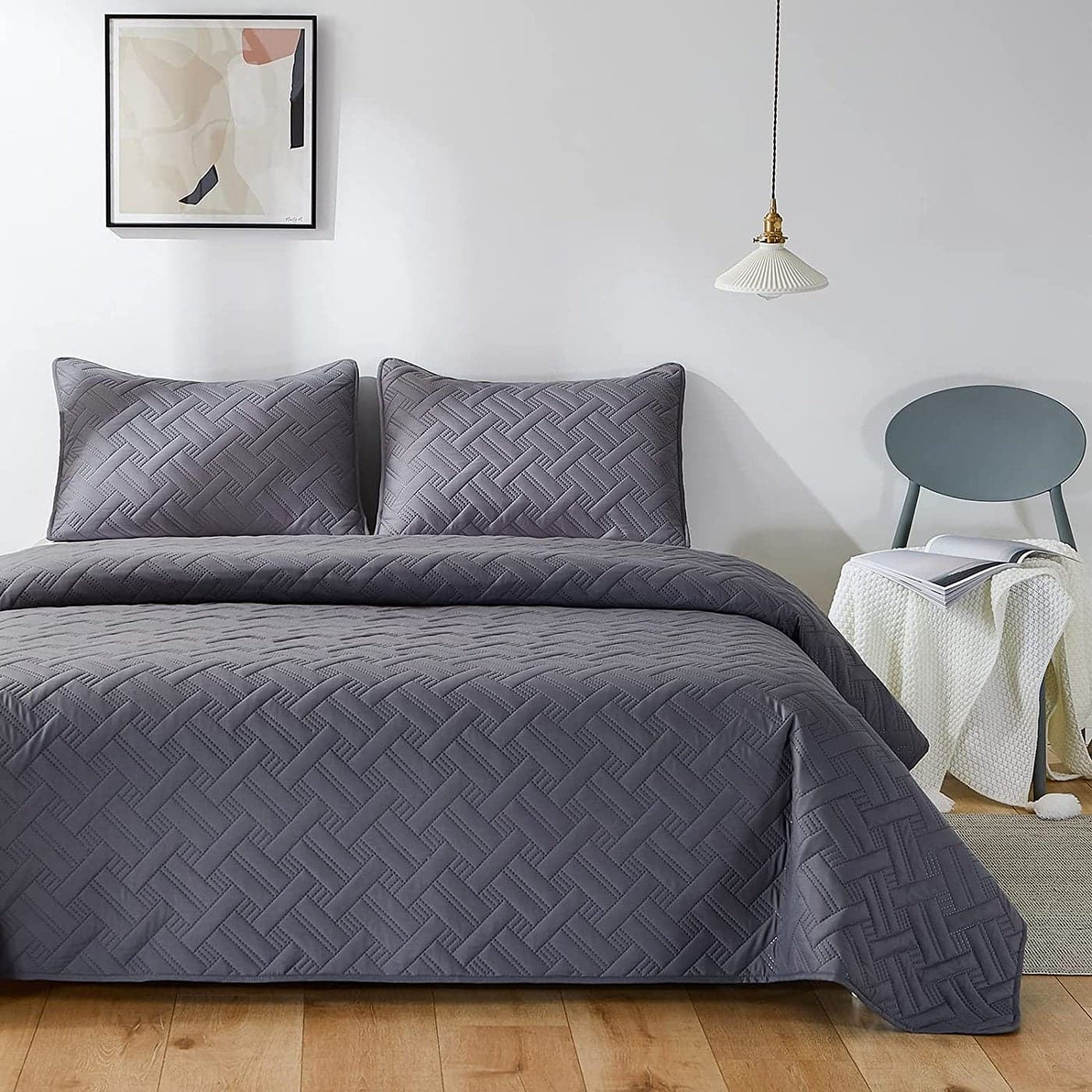 VAS COLLECTIONS All Weather 3 Pcs 100 Cotton Ultrasonic 280 TC Solid King Size Quilted Bed CoverBedsheet with 2 Pillow Covers 90X100 Inches 254X228 cmGrey