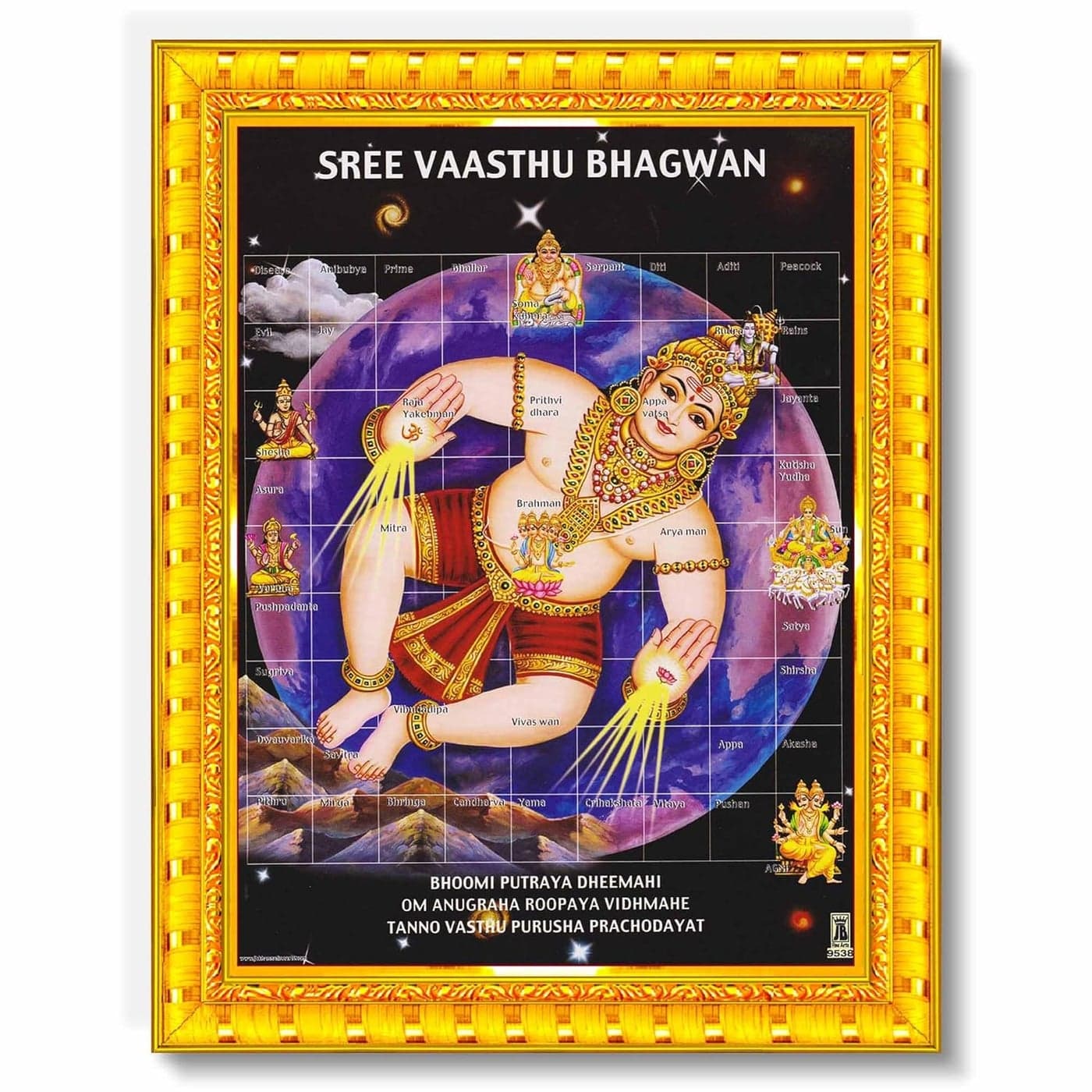 Pavan Photo Laminations Bhagwan Vastu Purush Bhagavan Vasthu Purusha Wall Painting Framed Home Decor WoodMatteGoldBig Size10 x 12 Inch R880M