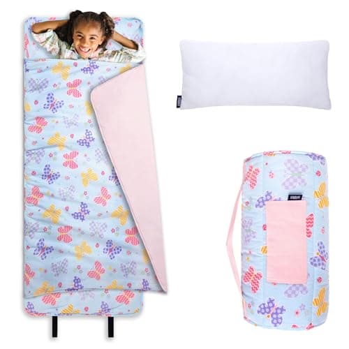 Wildkin Kids Original Nap Mat Cozy Kids Sleep Mat with Pillow Ideal for School Travel Butterfly Garden