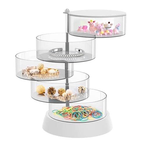 PRIME PICK 360° Rotating Acrylic Organiser – 5-Tier Transparent Storage Drawer Rack for Makeup Organizer, Cosmetic & Accessories | Clear Space-Saving Display Stand for Vanity, Bathroom & Dressing