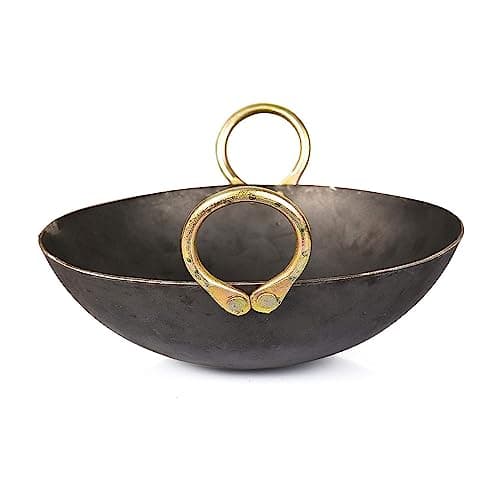 Shopsidex Heavy Base Iron Kadhai | Kadai with Handle for Kitchen | Deep Frying Kadai Free Stainless Steel Scrubber (4 Litter)