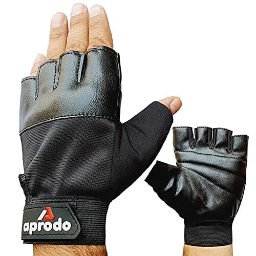 Aprodo Beginner Weight Lifting Gym Gloves, Free Size (Jet Blak)