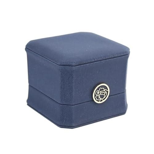 Moon Designer PU Finished Jewellery Box with Gold Button for Ring (Blue) (3 x 3 x 2.5)