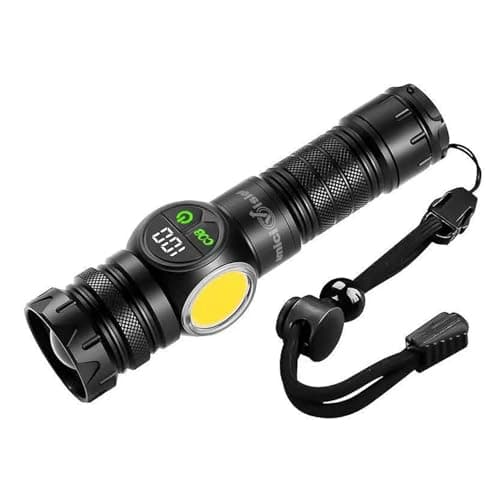 amiciVision Tactical Flashlight with COB Side Light, Digital Battery Display, Magnetic Tail, 5000mAh Rechargeable Power Bank, USB-C Charging, 9 Light Modes