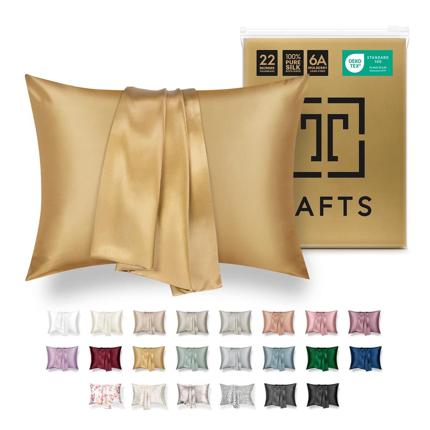 Tafts Silk Pillow Cases 22mm 100 Pure Mulberry 6A Silk Pillowcase for Hair Skin with Envelope Closure Cooling Natural Organic Double Sided Silk Pillow Case Gold King 20x36 1pc