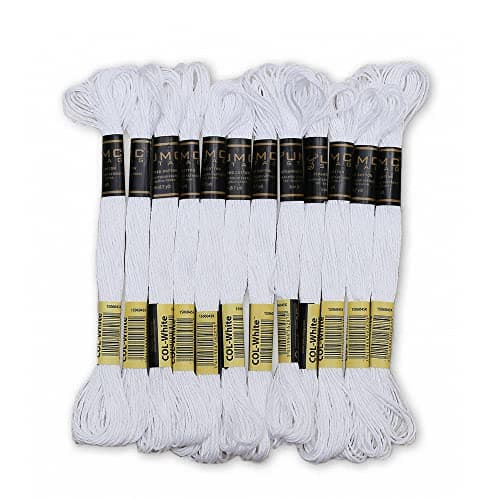 UMC STAG Pack of 12 Premium Embroidery Thread 100 Egyptian Cotton Premium Skeins Cross Stitch Embroidery Floss Oeko TEX Certified Stranded Cotton Ideal for Arts Crafts White12