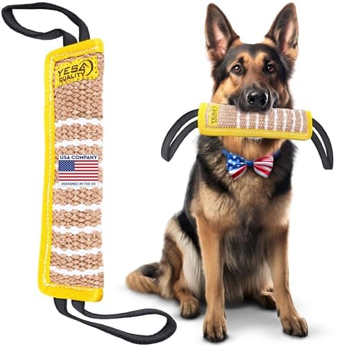 Dog Bite Tug Toy 12 x 32 Inches Durable Pull Toy with 2 Soft Strong Handles Tough Jute Bite Pillow for Medium to Large Dogs Ideal for Tug of War Fetch K9 Puppy Training Interactive Play