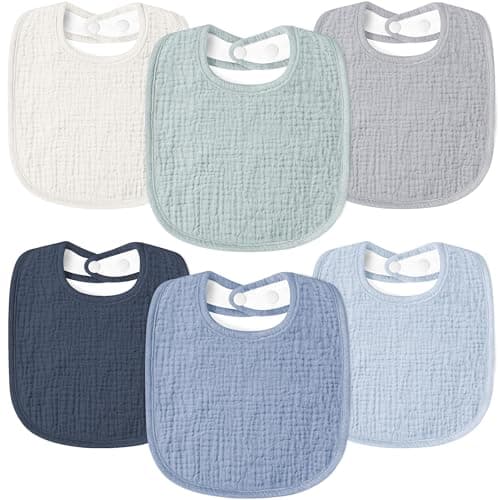 Susurration Muslin Baby Bibs 6 Pack Bandana Drool Bibs,Soft Square Adjustable Baby Drooling Bibs for Unisex Girls & Boys(Blue)