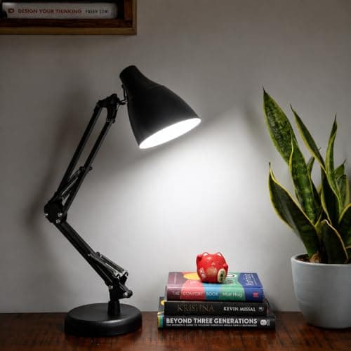 Lexton Black Table Desk Lamp for Studying & Reading | Portable Bedside Table Desk Light, Bulb Not Included (Pack of 1, Plastic)