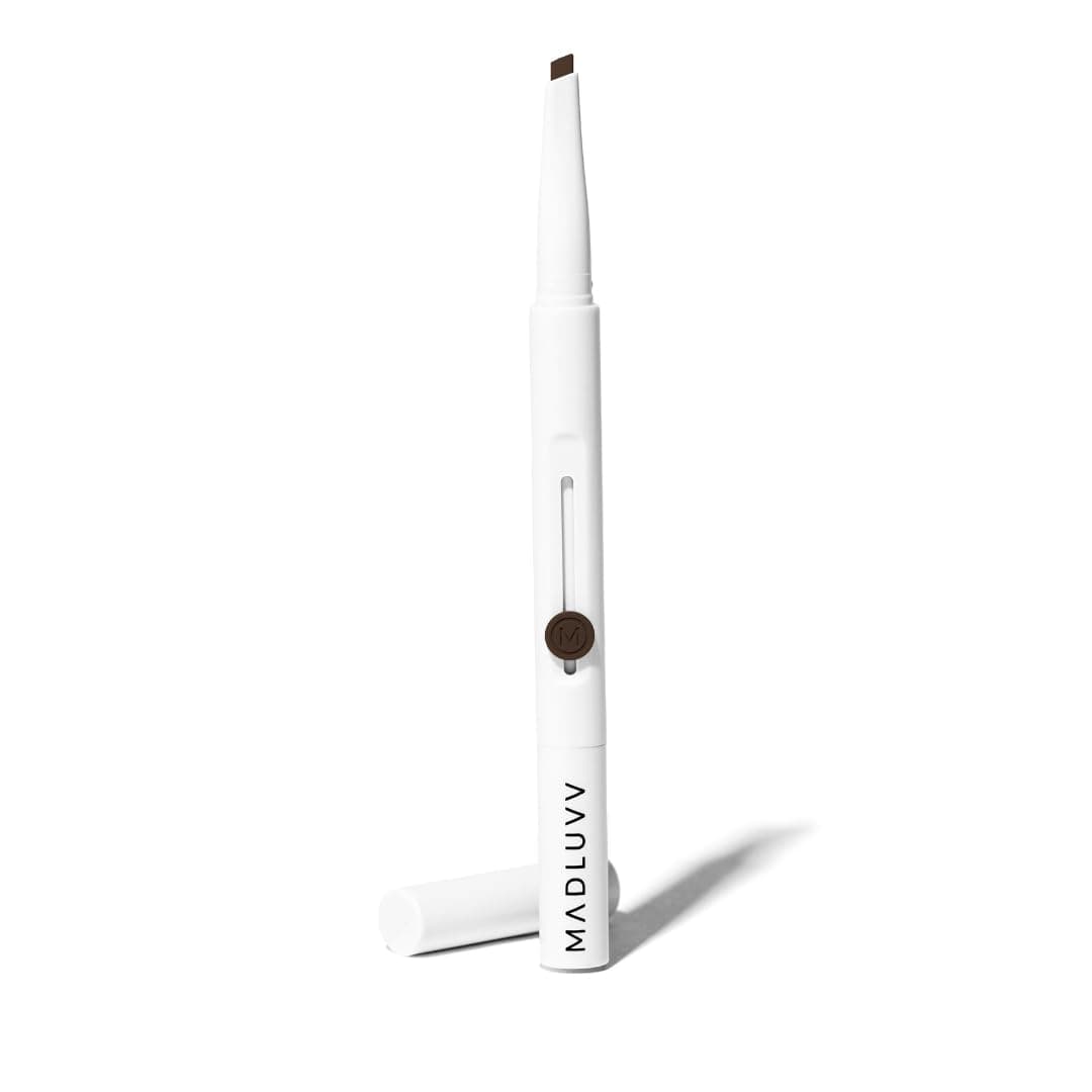 MADLUVV Exacto Brow Pencil for Flawless Long Lasting Realistic Brows with DualEnded Design Featuring Retractable Blade Tip for Precise Hair Like Detail and Blending Brush Dark Brown