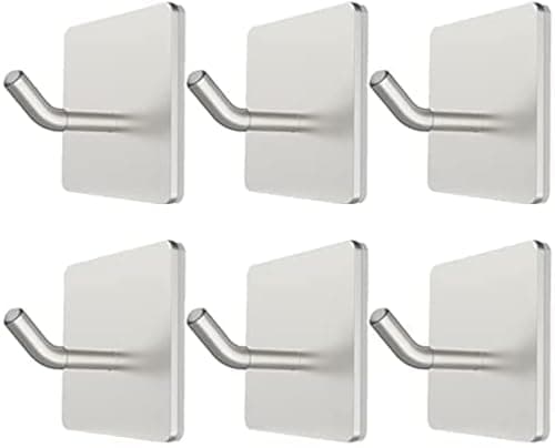 VIVII 6 Pack Adhesive Hooks, 3M Self Adhesive, Metal Wall Sticky Hooks Hanger for Keys Bags Clothes Hat Towel, Kitchen Bath Room Living Room No Drilling Needed
