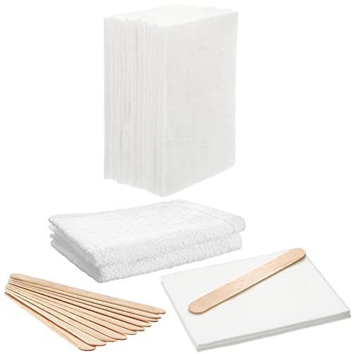 Oudain 27 Pieces Wood Wax Applicator Includes 15 White NonWoven Pads 2 Terry Cloth Buffing Towels and 10 Stirring Sticks for Polishing Cutting Board and Multi Purpose Use in Home