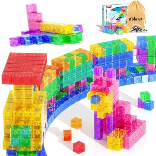 Apluses 45PCS Magnetic Blocks Transparent Magnet Cubes Toddler Building Blocks Sensory Autism Gifts for Kids Ages 3 Preschool Travel Toys for 35 Year Old Boys and Girls