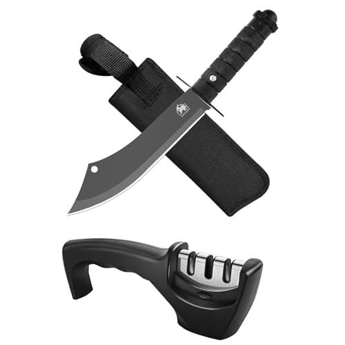 BISONBERG Kitchen Utility Knife Curved with Knife Sharpener, Black