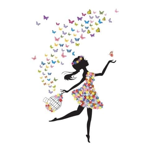 CreativeEdge Girl Flowers with Butterfly Wall Sticker PVC Vinyl Multicolor (76 cm x 50 cm)