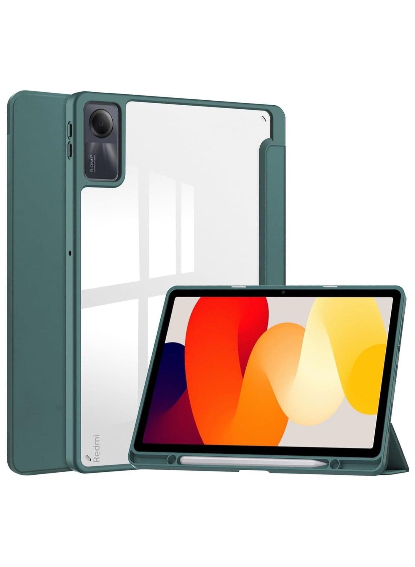 Case for Xiaomi Redmi Pad SE 11.0 Inch Released 2023, Smart Slim Folio Stand Auto Sleep/Wake Cover, with Pencil Slot, Clear Transparent Back Shell (Green)